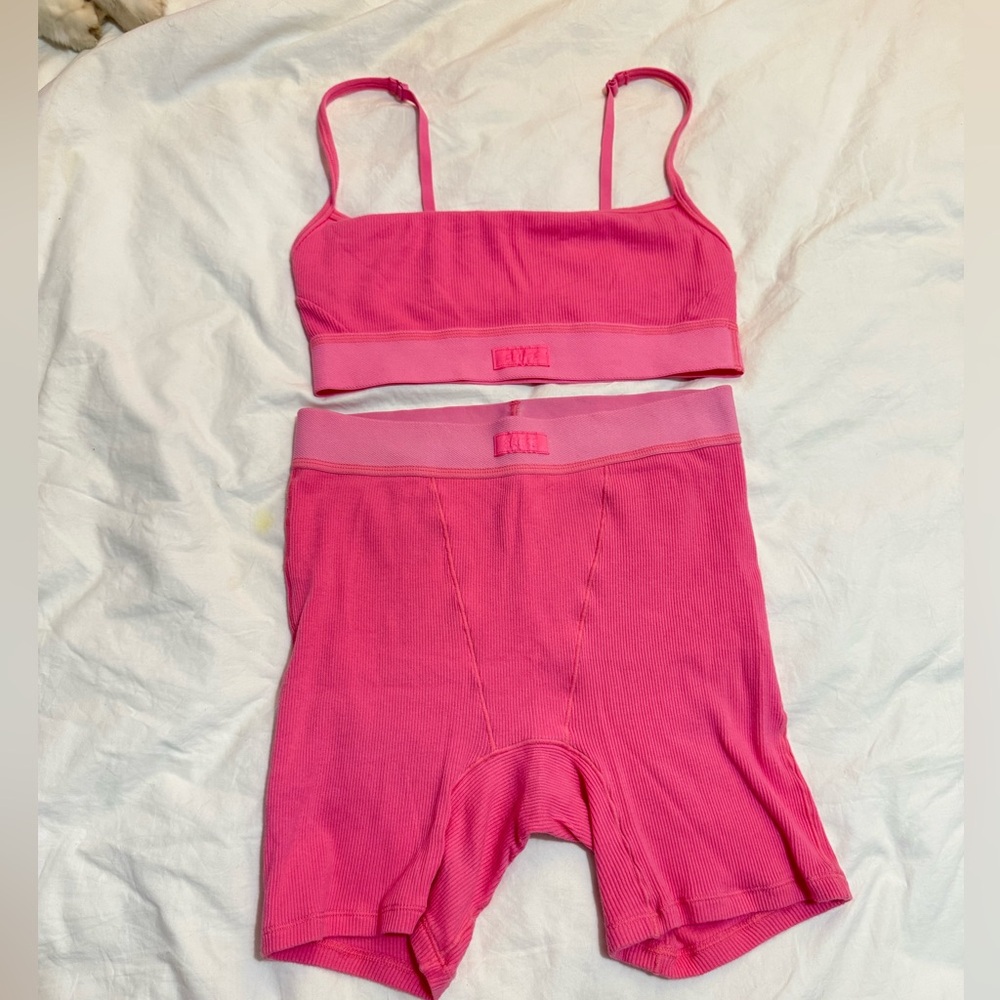 Skims pink cotton ribbed set